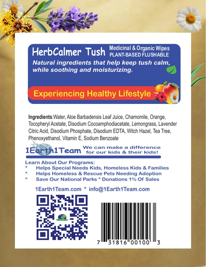 Medicinal Wipes, HerbCalmerTush, 1Earth, Pack of 16