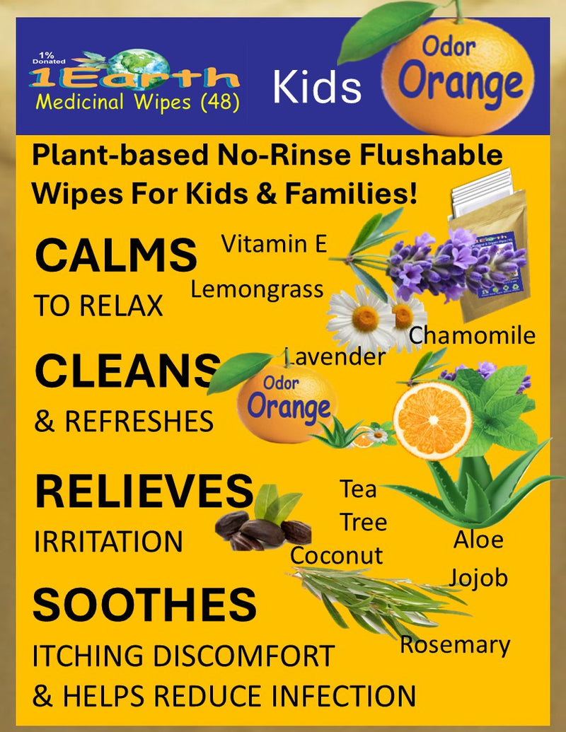 Medicinal Wipes, KidsOdorOrange, 1Earth, Pack of 16