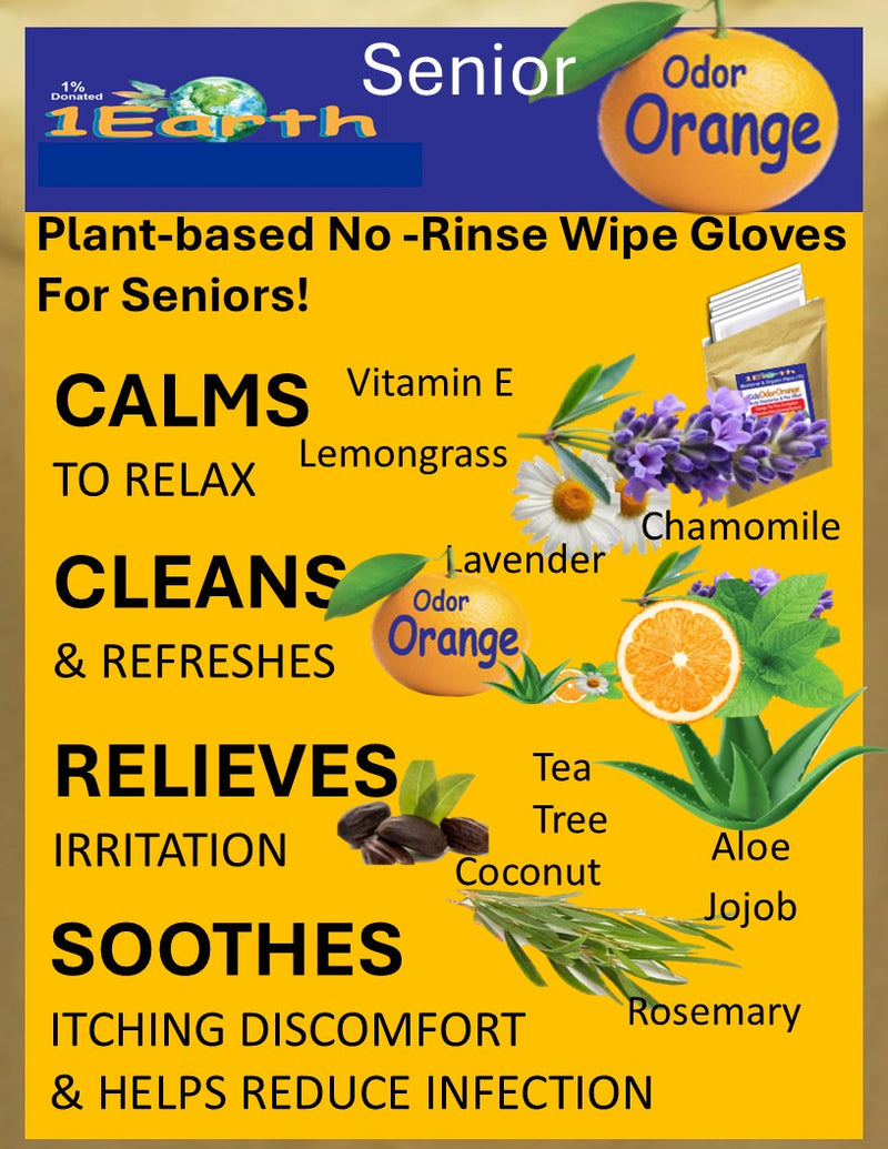 Medicinal Wipe Gloves, SeniorOdorOrange, 1Earth, Case of 6 Packs of 2 (12 Wipe Gloves)