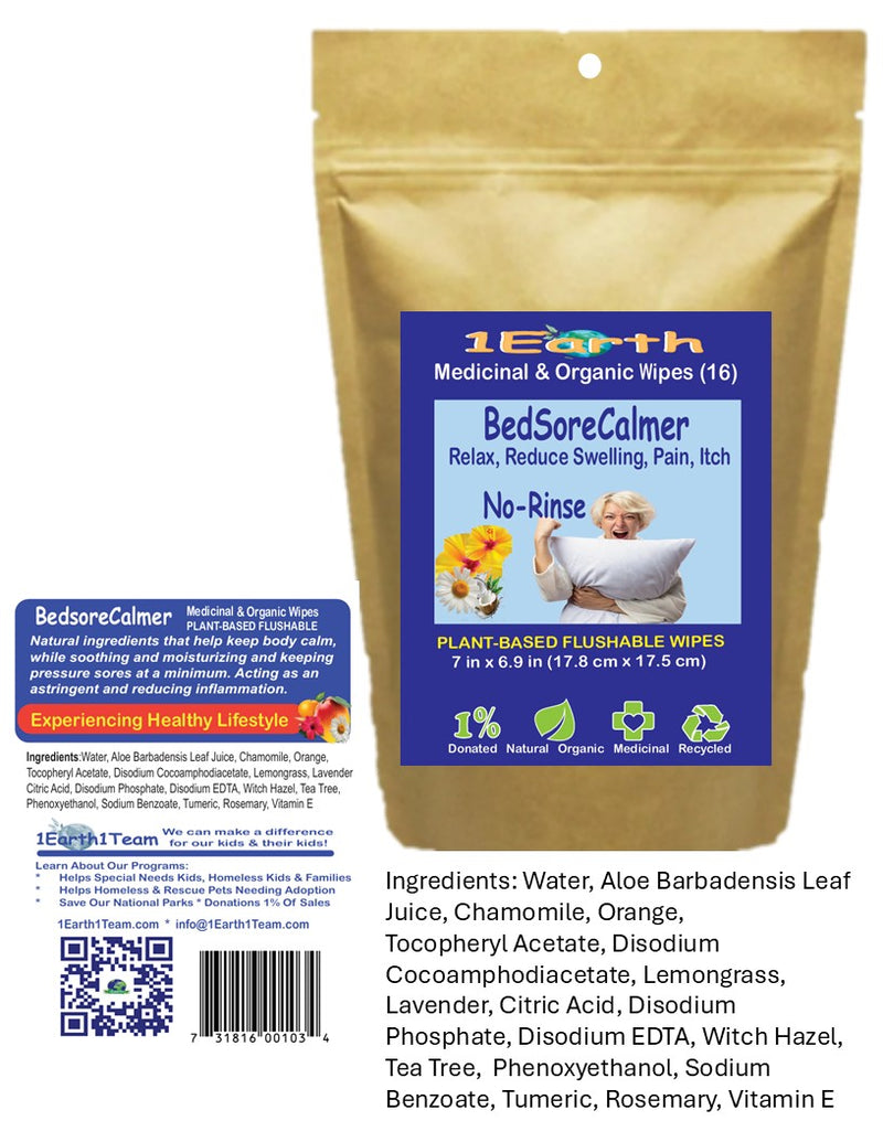 Medicinal Wipes, BedSoreCalmer, 1Earth, Pack of 16