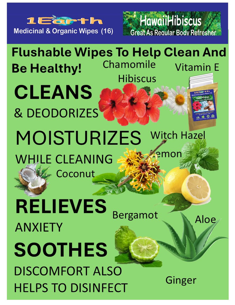 Medicinal Wipes, HawaiiHibiscus, 1Earth, Pack of 16