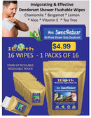 Medicinal Wipes, Mens SweatReducer, 1Earth, Case of 6 Packs of 16 (96 Wipes)