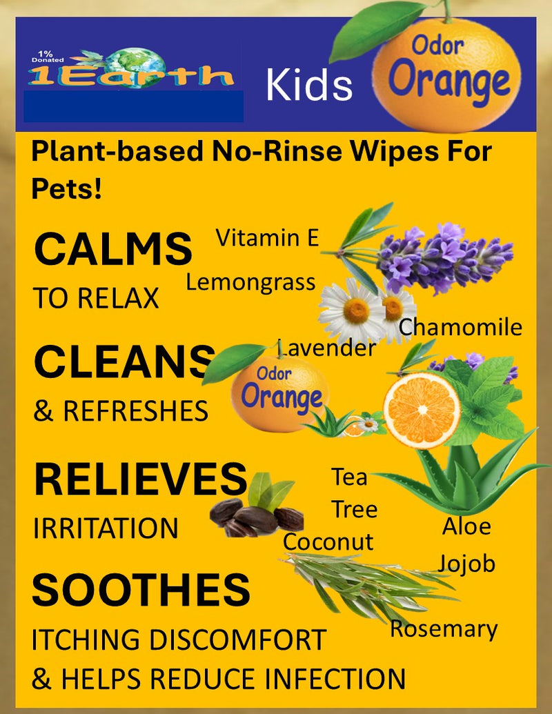 Medicinal Wipes, PetsOdorOrange, 1Earth, Pack of 16
