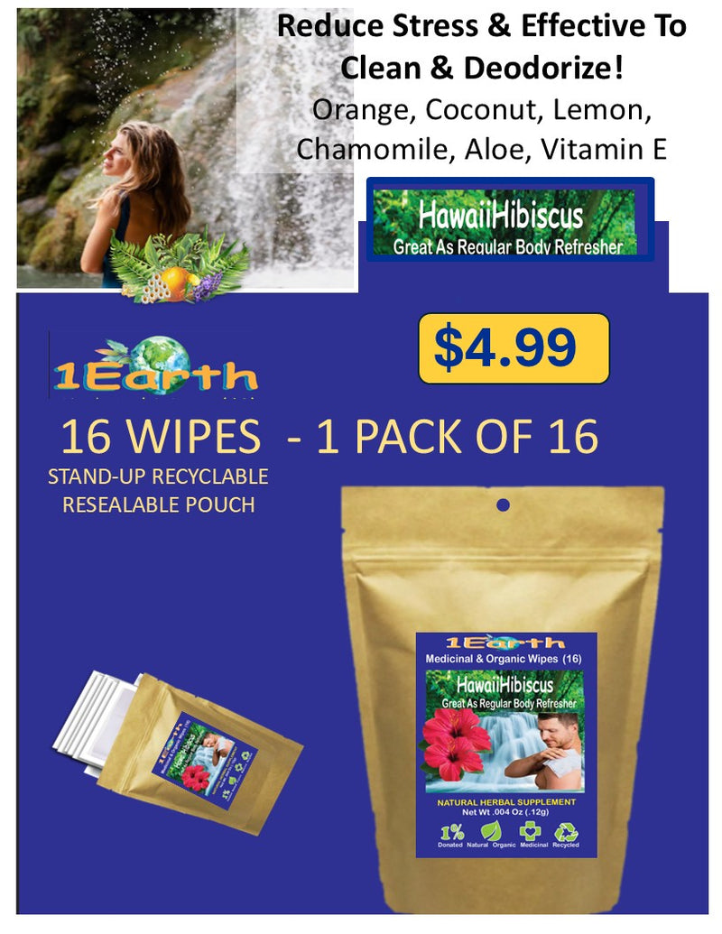 Medicinal Wipes, HawaiiHibiscus, 1Earth, Pack of 16