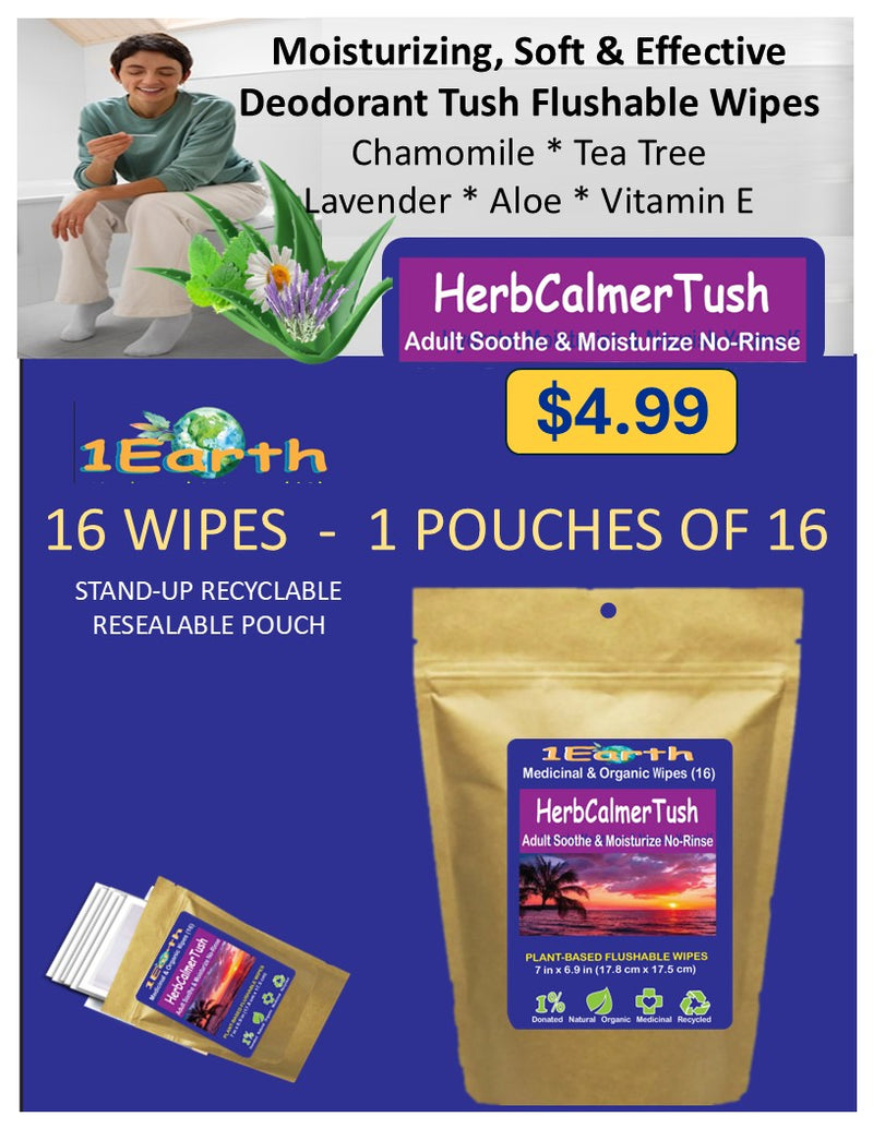 Medicinal Wipes, HerbCalmerTush, 1Earth, Pack of 16