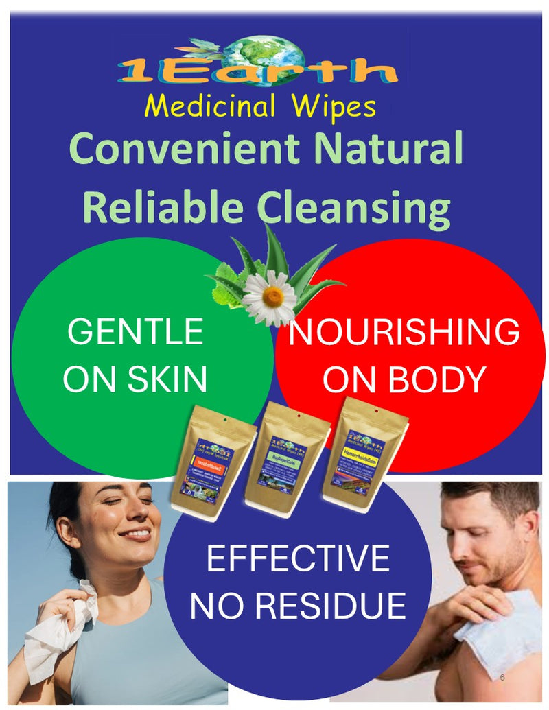 Medicinal Wipes, RooibosRefresh, 1Earth, Case of 6 Packs of 16 (96 Wipes)
