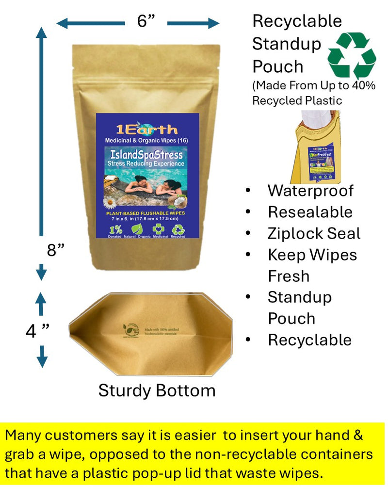 Medicinal Wipes, IslandSpaStress, 1Earth, Case of 6 Packs of 16 (96 Wipes)