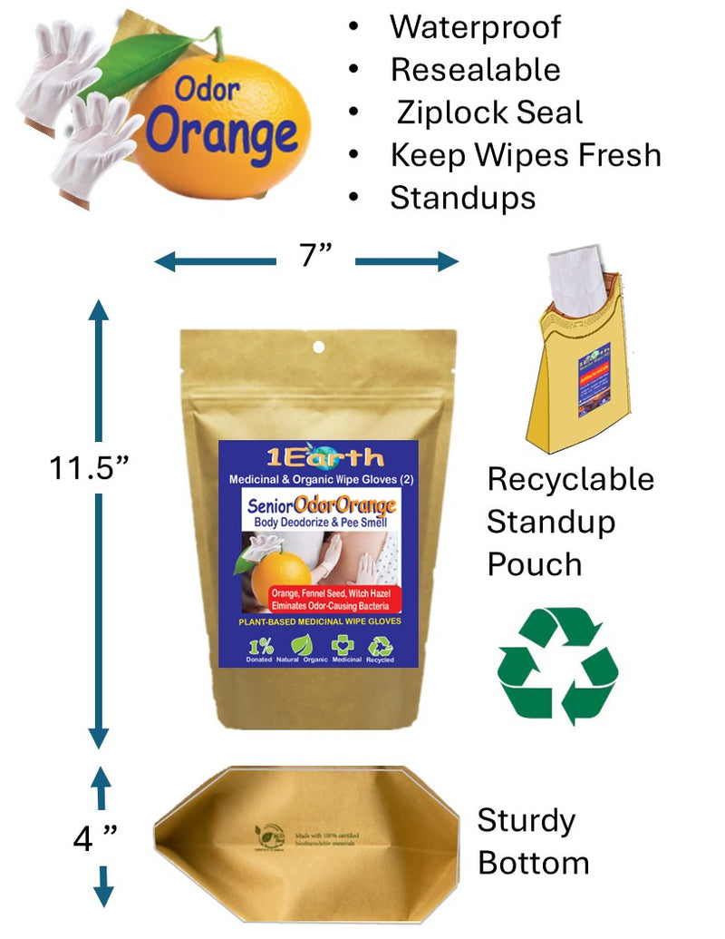 Medicinal Wipe Gloves, SeniorOdorOrange, 1Earth, Case of 6 Packs of 2 (12 Wipe Gloves)