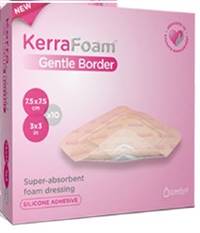 KerraFoam Gentle Border Silicone Foam Dressing 5 X 5 Inch Square Silicone Adhesive with Border Sterile, CWL1013 - Box of 10
