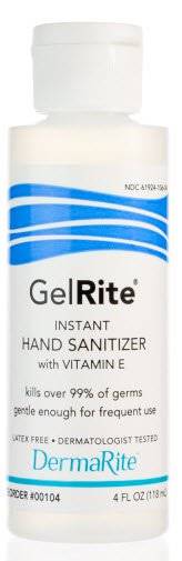 GelRite Hand Sanitizer, 4 oz. Ethyl Alcohol Gel Bottle, 00104 - Case of 24