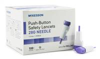 McKesson Safety Lancet Fixed Depth Lancet Needle 1.5 mm Depth 28 Gauge Push Button Activated, 16-PBSL28G - Case of 2000