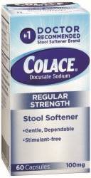 Colace Stool Softener, Capsule 60 per Bottle, 100 mg Strength Docusate Sodium, 67618010160 - One Bottle