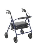 Heavy Duty Bariatric Rollator, 4 Wheel Folding Blue Steel Frame, 8" Wheels, Adjustable 34" to 39"