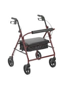 Heavy Duty Bariatric Rollator, 4 Wheel Folding Red Steel Frame, 8" Wheels, Adjustable 34" to 39"