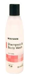 Rinse-Free Shampoo and Body Wash, McKesson, 8 oz. Squeeze Bottle Light Floral Scent, 53-27913-8 - Case of 48