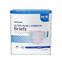 Adult Brief, McKesson Ultra Plus, Stretch Tab Closure Medium Disposable Heavy Absorbency, BRSTRMR - Pack of 20