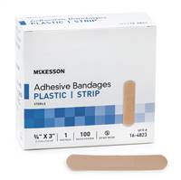 McKesson Adhesive Strip 3/4 X 3 Inch Plastic Rectangle Tan Sterile, 16-4823 - CASE OF 2400