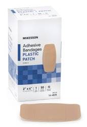 McKesson Adhesive Strip 2 X 4 Inch Plastic Square Tan Sterile, 16-4825 - Box of 50