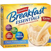 Carnation Breakfast Essentials French Vanilla Flavor 36 Gram Container Individual Packet Powder, 11004659 - BOX OF 10