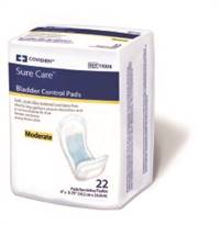 Sure Care Bladder Control Pad 9-3/4 Inch Length Moderate Absorbency Polymer One Size Fits Most Unisex Disposable, 1100B - Case of 132