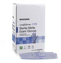 McKesson Confiderm STR Exam Glove Small Sterile Pair Nitrile Standard Cuff Length Textured Fingertips Blue 14-6NSTR2 - Box of 50