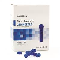 McKesson Lancet Twist Top Needle 1.8 mm Depth 28 Gauge Push Button Activated, 16-028-100 - BOX OF 100