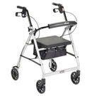4 Wheel Rollator, Lightweight Folding Silver Aluminum Frame, 6" Caster Wheels, Adjustable 32" to 37"