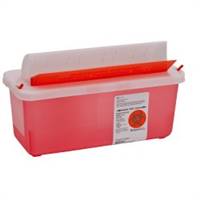Sharps Container, In-Room 1-Piece 11 H X 10-3/4 W X 4-3/4 D Inch 5 Quart Translucent Red Horizontal Entry Lid, 85131 - Case of 20