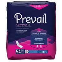 Prevail Daily Pads Bladder Control Pad 11 Inch Length Moderate Absorbency Polymer Core One Size Fits Most Adult Female Disposable, PV-914/2 - BAG OF 54