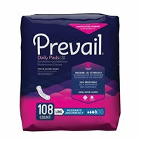 Prevail Daily Pads Bladder Control Pad 11 Inch Length Moderate Absorbency Polymer Core One Size Fits Most Adult Female Disposable, PV-914/2 - CASE OF 108