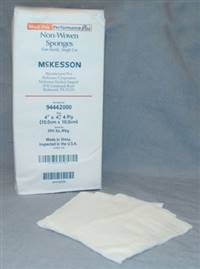 NonWoven Sponge, McKesson, Polyester / Rayon 4-Ply 4 X 4 Inch Square NonSterile, 94442000 - Pack of 200