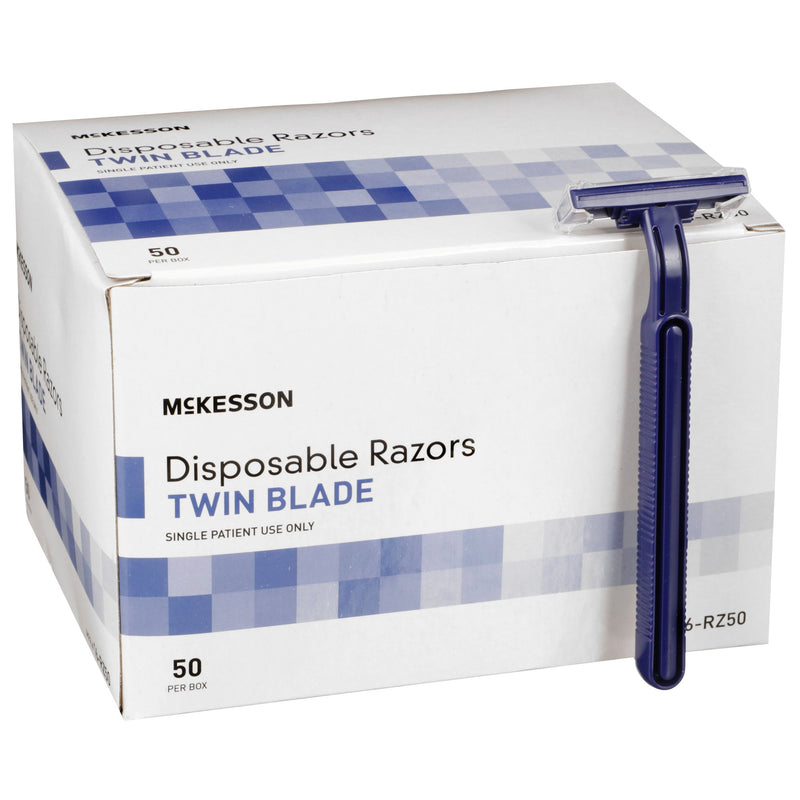 McKesson Twin-Blade Disposable Razor, Blue, McKesson Brand 16-RZ50, 1 Count