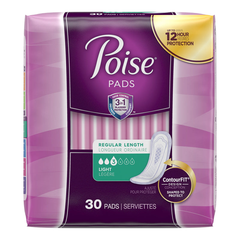 Poise Bladder Control Pads, Light Absorbency, Regular Length, Kimberly Clark 51668, 30 Count