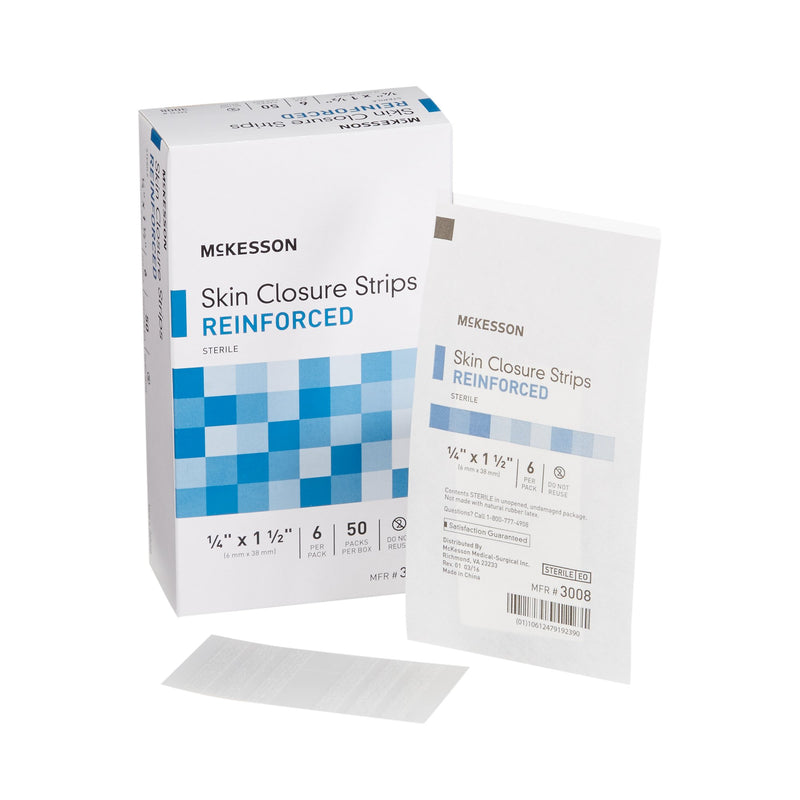 McKesson Skin Closure Reinforced Strip, ¼ X 1½ Inch, McKesson Brand 3008, 200 Count