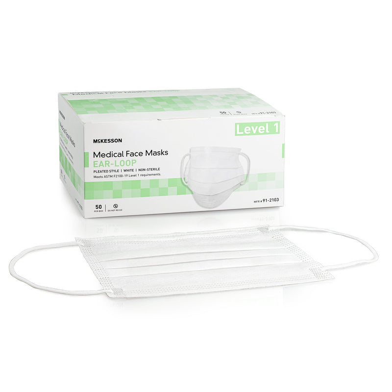 McKesson ASTM Level 1 Medical Face Masks, White, McKesson Brand 91-2103, 50 Count