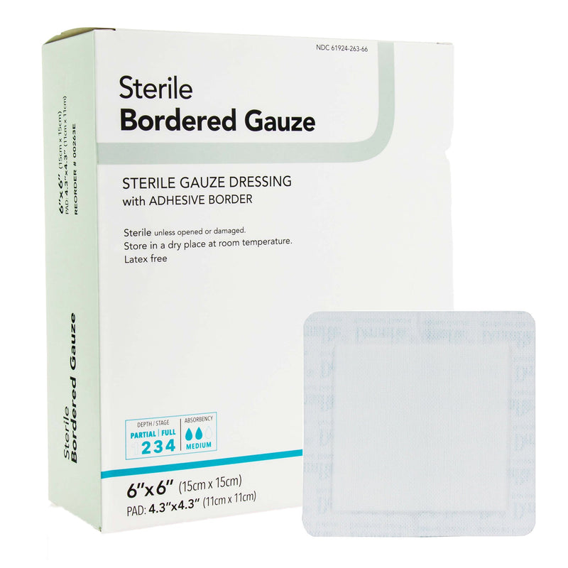 DermaRite Bordered Gauze Adhesive Dressing, 6 x 6 Inch, DermaRite Industries 00263E, 1 Count