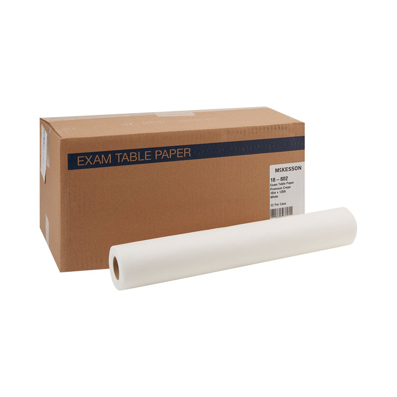 McKesson Crepe Table Paper, 18 Inch x 125 Foot, White, McKesson Brand 18-802, 1 Count