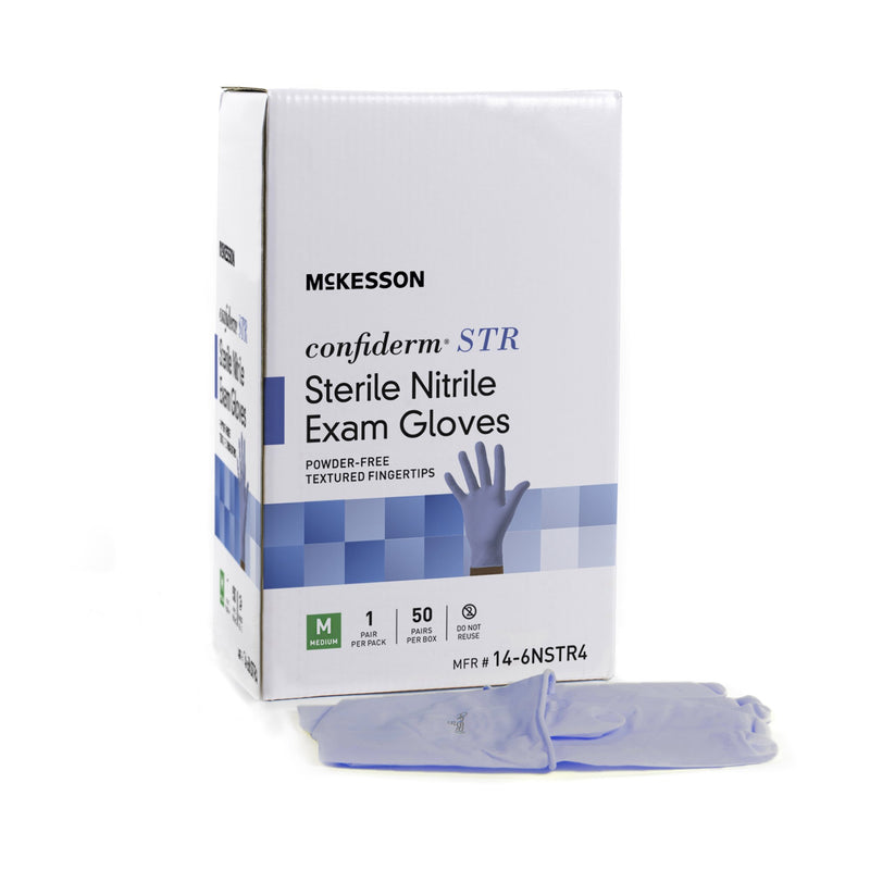 McKesson Confiderm STR Nitrile Exam Glove, Medium, Blue, McKesson Brand 14-6NSTR4, 1 Count