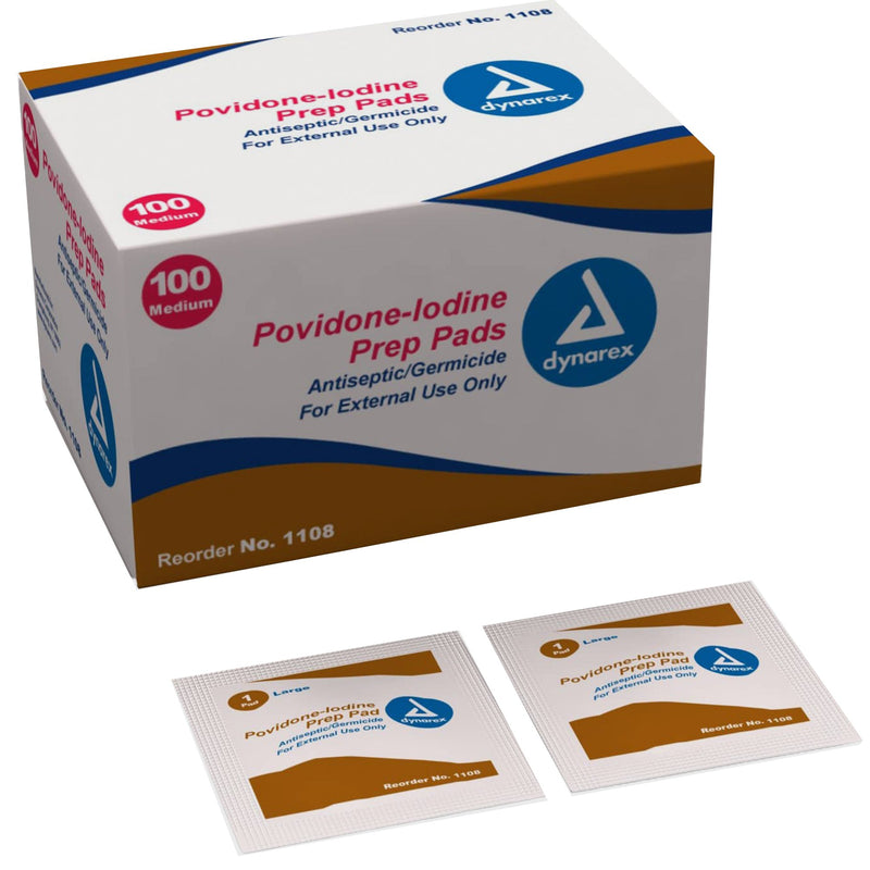 dynarex Povidone-Iodine Prep Pad, Antiseptic, Non-Woven, Dynarex 1108, 1 Count