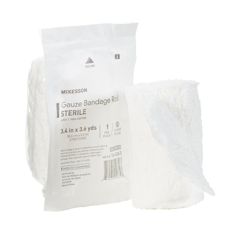 McKesson Sterile Fluff Bandage Roll, 3-2/5 Inch x 3-3/5 Yard, McKesson Brand 16-4263, 1 Count