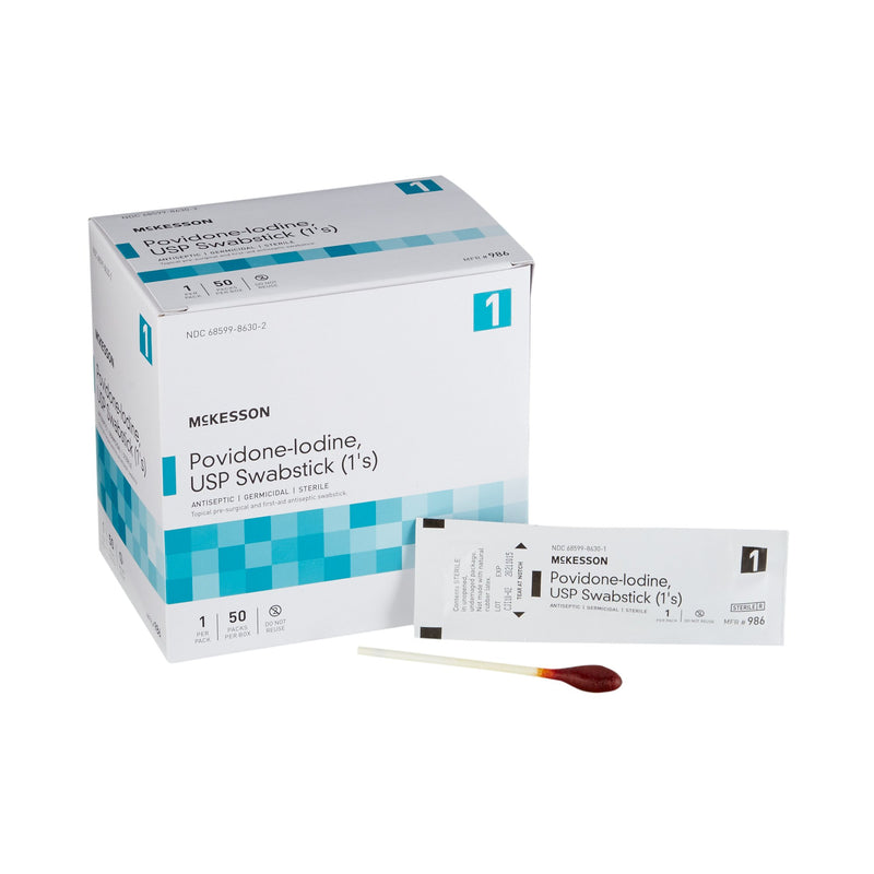 McKesson Impregnated Swabstick, 10% Strength, Povidone Iodine, Individual Packet, McKesson Brand 986, 1 Count