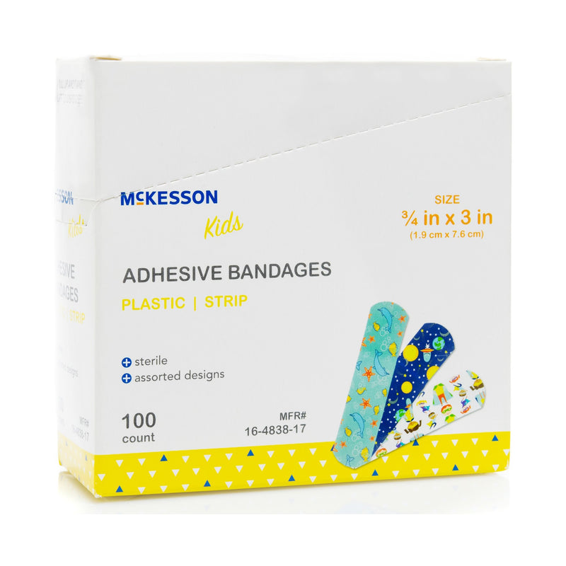 McKesson Kids Kid Design (Assorted Prints) Adhesive Strip, 3/4 x 3 Inch, McKesson Brand 16-4838-17, 100 Count