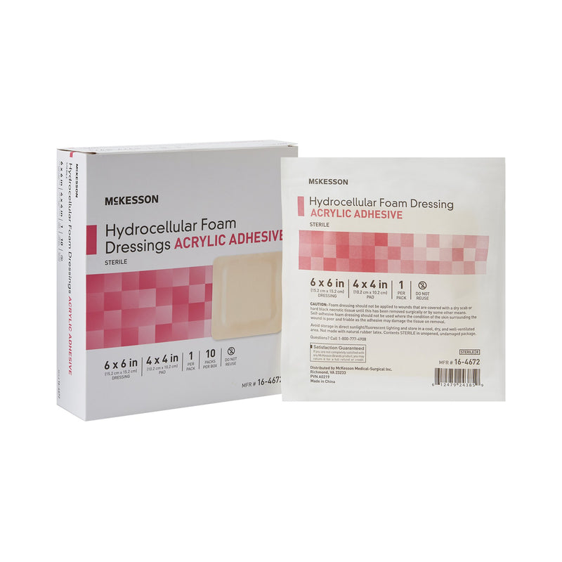 McKesson Acrylic Adhesive with Border Foam Dressing, 6 x 6 Inch, McKesson Brand 16-4672, 100 Count