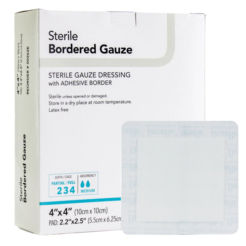 DermaRite Bordered Gauze White Adhesive Dressing, 4 x 4 Inch, DermaRite Industries 00262E, 1 Count