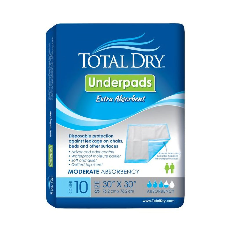 TotalDry Incontinence Underpads, Heavy Absorbency, Disposable, Blue, 30 X 30 Inch, Secure Personal Care Products SP113010, 10 Count