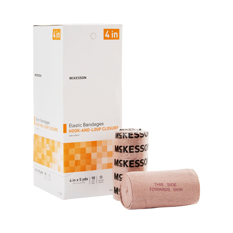 McKesson Hook and Loop Closure Elastic Bandage, 4 Inch x 5 Yard, McKesson Brand 054, 10 Count