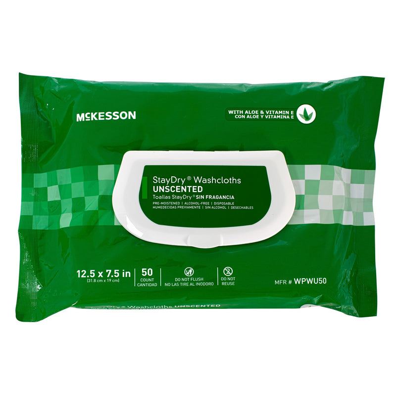 StayDry Unscented Disposable Washcloths with Aloe, McKesson Brand WPWU50, 600 Count