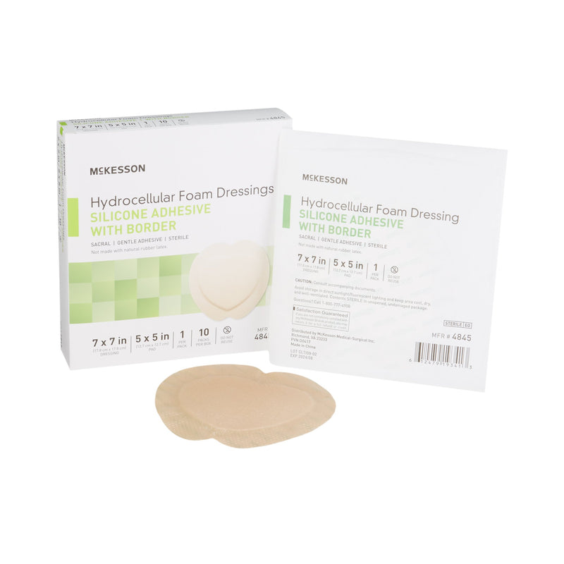 McKesson Silicone Adhesive with Border Silicone Foam Dressing, 7 x 7 Inch Sacral, McKesson Brand 4845, 200 Count