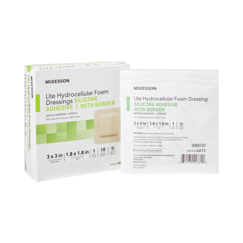 McKesson Lite Silicone Gel Adhesive with Border Thin Silicone Foam Dressing, 3 x 3 Inch, McKesson Brand 4872, 1 Count