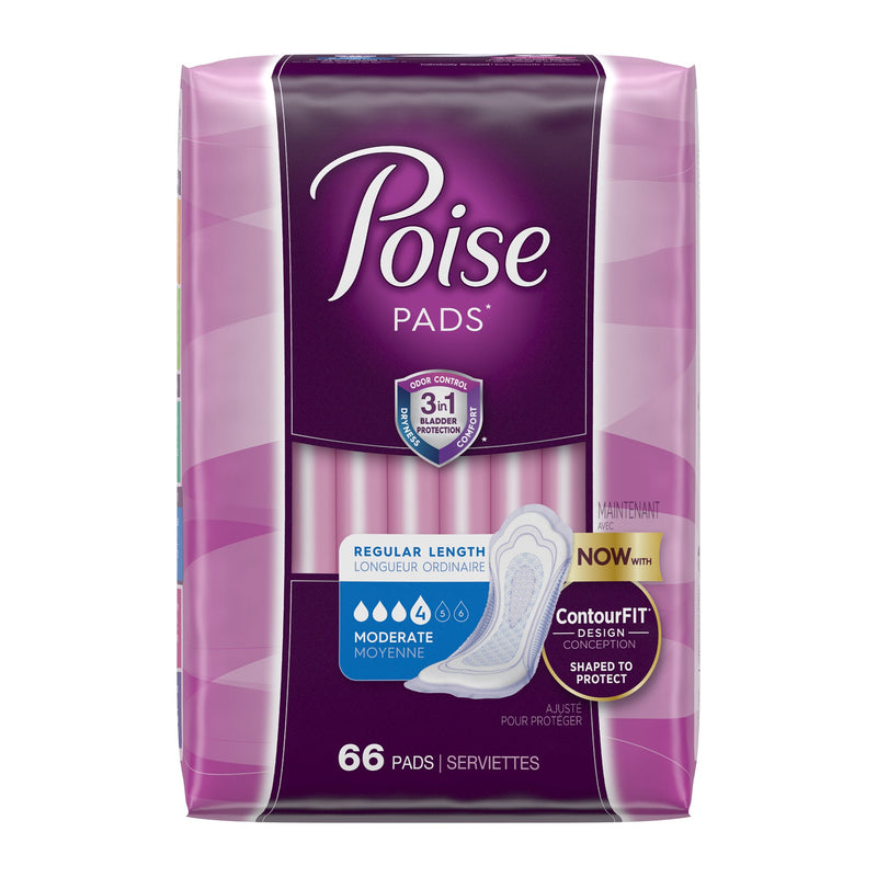 Poise Moderate Bladder Control Pad, Regular Length, Kimberly Clark 47357, 66 Count